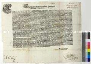 Reichstagsladung von Matthias Kaiser des Heiligen Römischen Reiches an Felicitas II. Gräfin von Eberstein, mit eigenhändiger Unterschrift