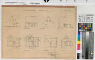Kleinsiedlungshaus Grundrisse, Ansichten, Schnitt (1930) 1 : 100 36,5 x 53 Zeichnung Westfälische Heimstätte Wohnungsgesellschaft Münsterland