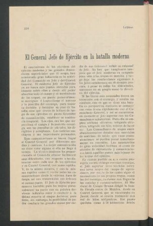 El General Jefe de Ejército en la batalla moderna