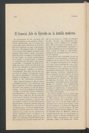 El General Jefe de Ejército en la batalla moderna