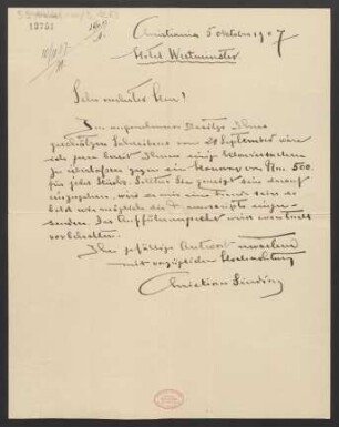 Brief an Augener Ltd.  : 05.10.1907