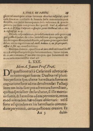 L. XXX. Idem A. Joanni Praef. Praet.