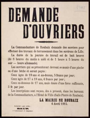 "Demande d'Ouvriers"