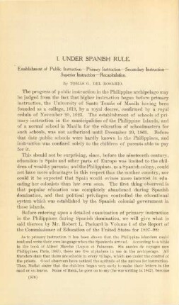 I. Under Spanish rule