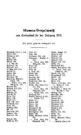 Namen-Verzeichniß zum Centralblatt für den Jahrgang 1873