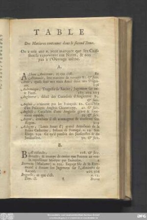 Table Des Matieres contenues dans le second Tome.