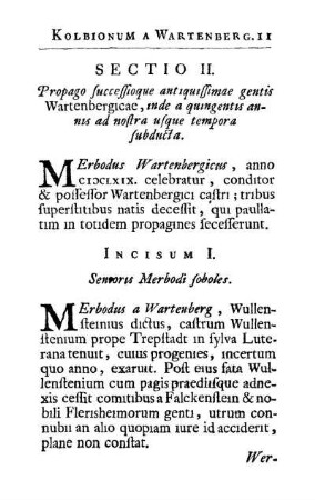 Sectio II. Propago successioque antiquissimae gentis Wartenbergicae, inde a quingentis annis ad nostra usque tempora subducta.