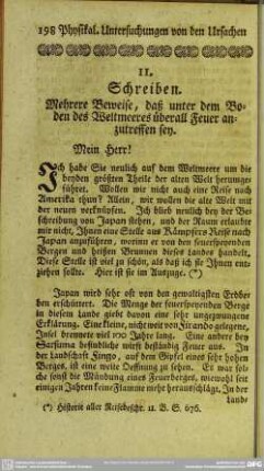 11. Schreiben. Mehrere Beweise, daß unter dem Boden des Weltmeeres überall Feuer anzutreffen sey
