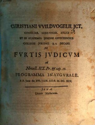 De furtis iudicum ... : Pr. inaug.