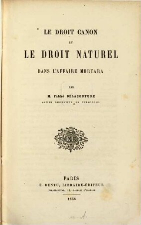 Le droit canon et le droit naturel dans l'affaire Mortara