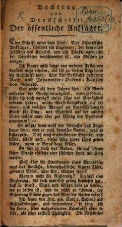 Nachtrag zur Druckschrift: der öffentliche Ankläger
