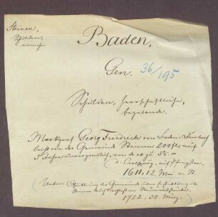 Markgraf Georg Friedrich von Baden-Durlach leiht von der Gemeinde Steinen 200 fl. auf 5 Jahre unverzinslich, von da ab zu 5% Zins