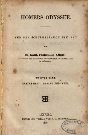 Homers Odyssee : Für den Schulgebrauch, 2,1. Gesang XIII-XVIII