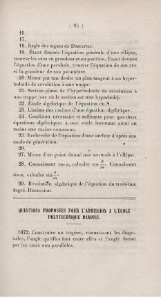 Questions proposées pour l'admission a l'école polytechnique danoise.