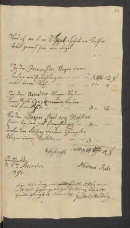 [Rechnung] ... Quedlinburg [den] 6ten November: 1792.
