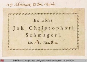 Exlibris des Joh. Christoph Schmager