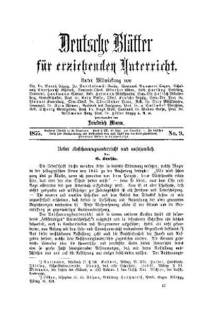 Ueber Anschauungsunterricht und anschaulich