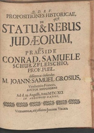 Propositiones hist. de statu et rebus Iudaeorum