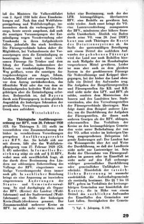 Wittelshöfer: Thüringische Ausführungsverordnung zur RFV. vom 20. Februar 1930 [Fürsorgewesen]