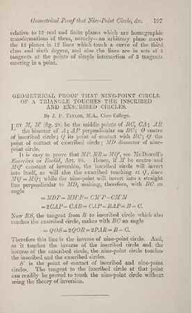 Geometrical proof that nine-point circle of a triangle touches the inscribed and exscribed circles.