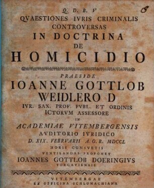 Quaestiones iuris criminalis controversas in doctrina de homicidio