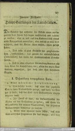 Zweyter Abschnitt. Haupt-Gattungen der Katechisation