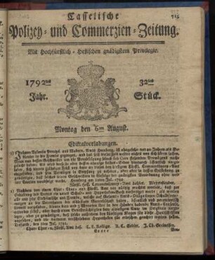 32tes Stueck, Montag den 6ten August. 1792