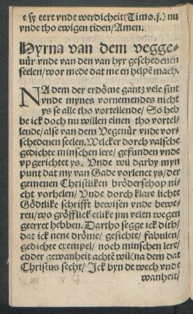 Hyrna van dem veggevür unde van den van hyr geschedenen seelen ...