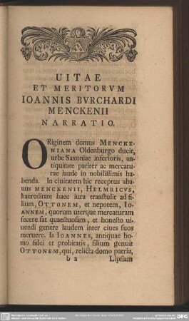 Vitae Et Meritorum Ioannis Burchardi Menckenii Narratio