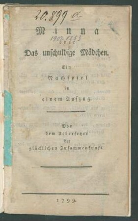 Minna oder Das unschuldige Mädchen : Ein Nachspiel in einem Aufzug