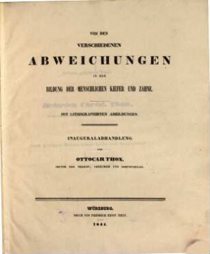 Von den verschiedenen Abweichungen in der Bildung der menschlichen Kiefer und Zähne
