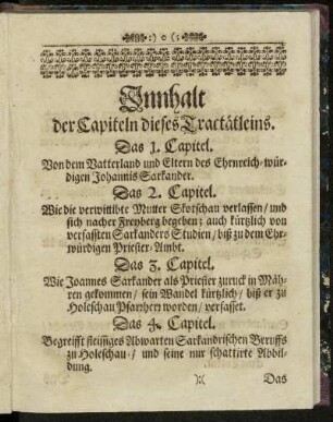 Innhalt der Capiteln dieses Tractätleins.