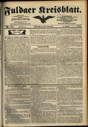 Erste Ausgabe vom Mittwoch, den 24. November 1909.