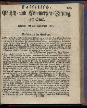 45tes Stück. Montag, den 2ten November 1807