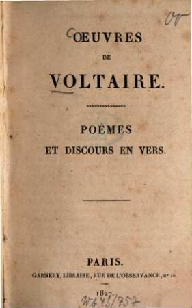 Oeuvres de Voltaire, 12. Poèmes et discours en vers