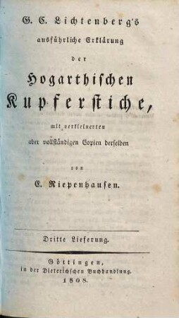 G.C. Lichtenberg's ausführliche Erklärung der Hogarthischen Kupferstiche, 3