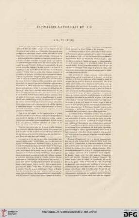 Exposition universelle de 1878: l'ouverture