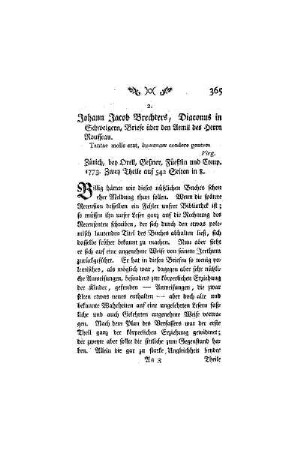 Johann Jacob Brechters, Diaconus in Schweigern, Briefe über den Aemil des Herrn Rousseau. Zürich, bey Orell, Geßner, Füeßlin und Comp. 1773. Zwey Theile auf 542 Seiten in 8.