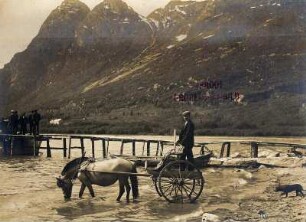Merok/ Norwegen: Einheimischer auf Stuhlkarre stehend