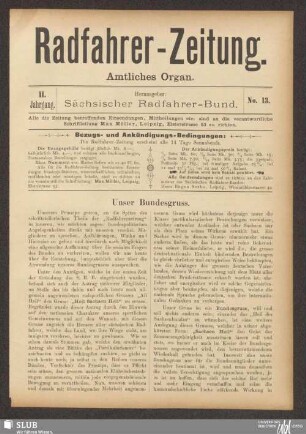 Radfahrer-Zeitung : illustrierte Fachzeitschrift für den Radfahrsport : amtliches Organ des Sächsischen Radfahrer-Bundes