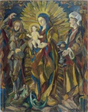 Weimar, Schloßmuseum, Madonna im Strahlenkranz, umgeben von Hl. Georg und Hl. Magdalena