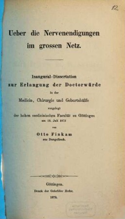 Ueber die Nervenendigungen im grossen Netz : Inaugural-Dissertation