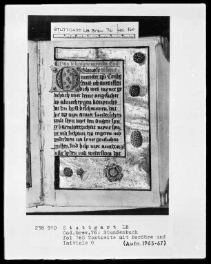 Niederdeutsches Stundenbuch (Lüning-Bergheim-Gebetbuch) — Textseite mit Bordürenrahmen und Initiale O, Folio 160recto