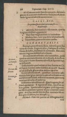 Caput XVII. De prima specie contrariorum sive de adversis.