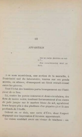 III. Apparition