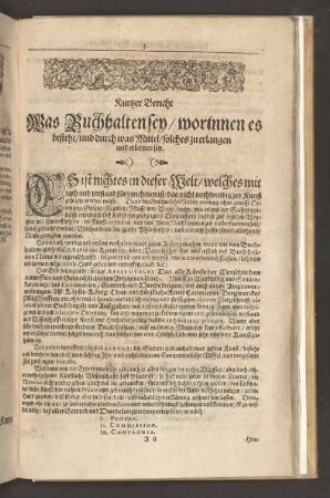 Kurtzer Bericht Was Buchhalten sey/ worinnen es bestehe [...]