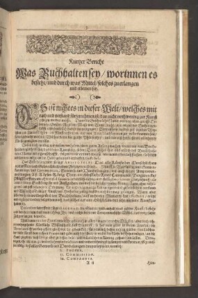 Kurtzer Bericht Was Buchhalten sey/ worinnen es bestehe [...]