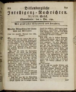 XLVIII. Stück. Sonnabends: den 1. Dec. 1792.