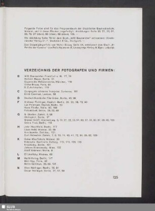 Verzeichnis der Fotografen und Firmen