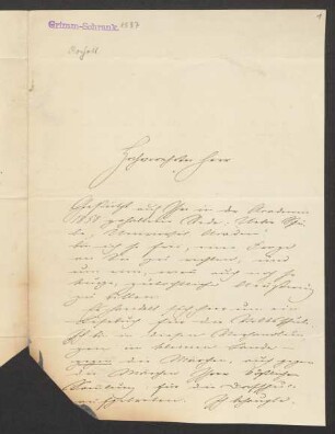 Brief an Jacob Grimm